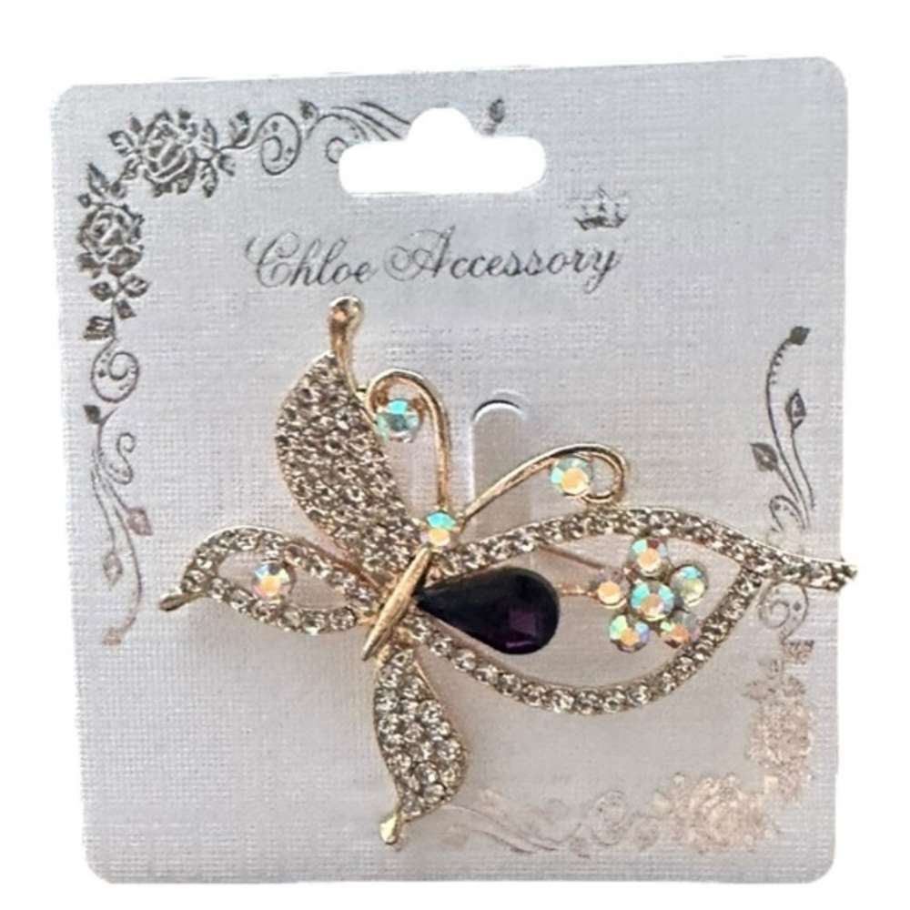 5/$25 Chloe Accessory Black & Gold Crystal Butterfly Pin Brooch